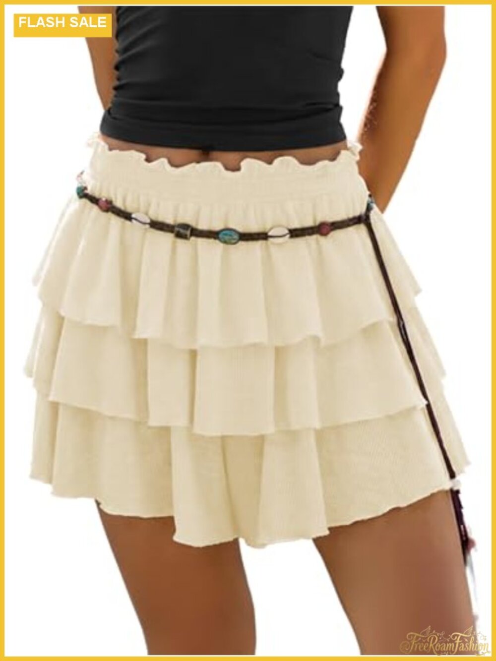 Women's Flowy Tiered Ruffle Hem Skort Mini Skirt Mid Waist Summer